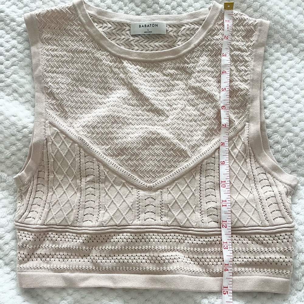Aritzia Babaton Pointelle Sleeveless Sweater Knit Crop Top in Cream Beige - Picture 9 of 9